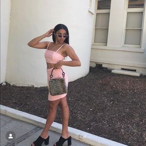 Pink tweed 2 piece crop set